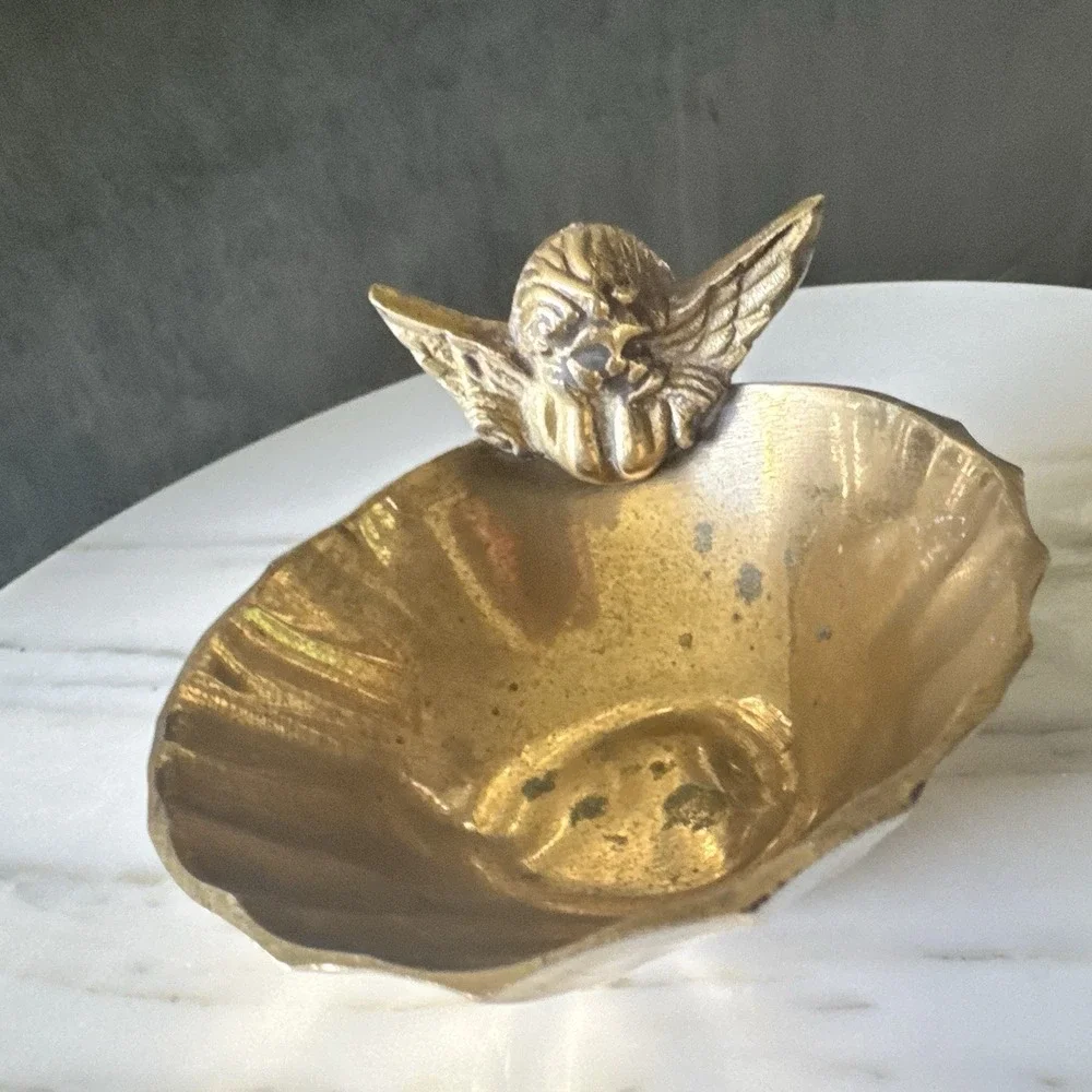 Vintage Solid Brass Oval Cherub Angel Candy Soap Jewelry Trinket Dish India